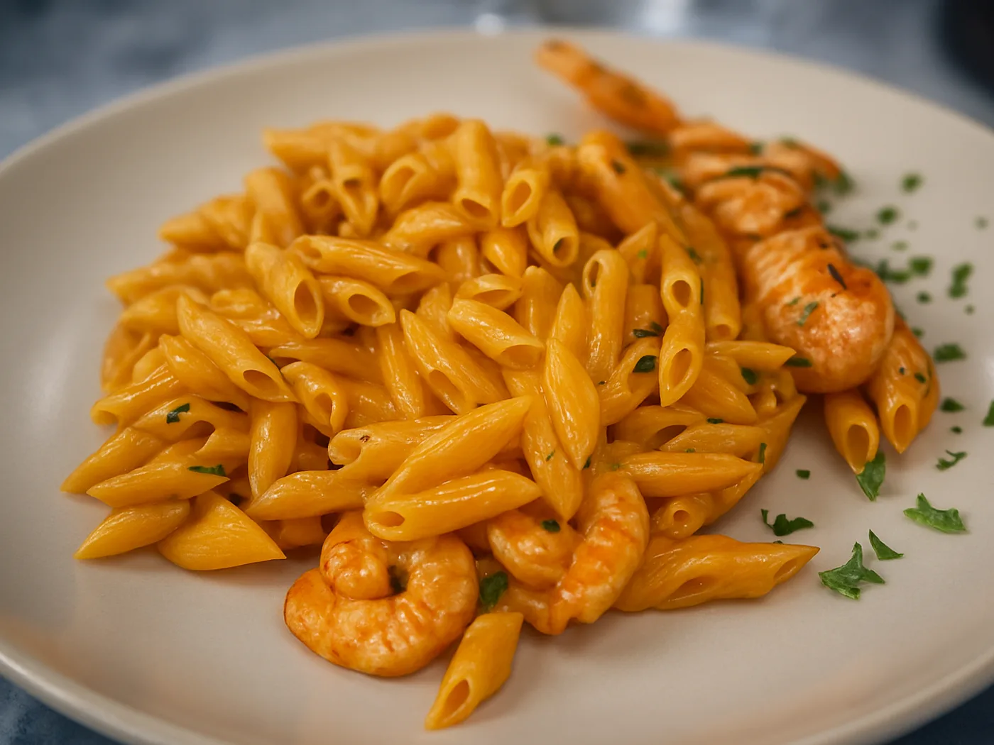 Penne con gamberi in salsa rosa